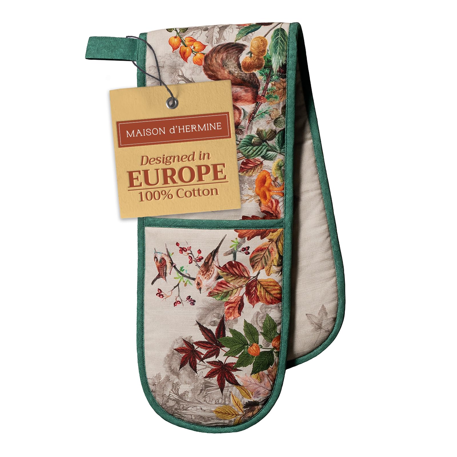 Maison d' Hermine Double Oven Mitt (7" x 35") 100% Cotton Heat Resistant BBQ Cooking Gloves with Loop for Thanksgiving Christmas Decorations Baking Cooking Barbeque Handling Hot Pan (Recolte) Image