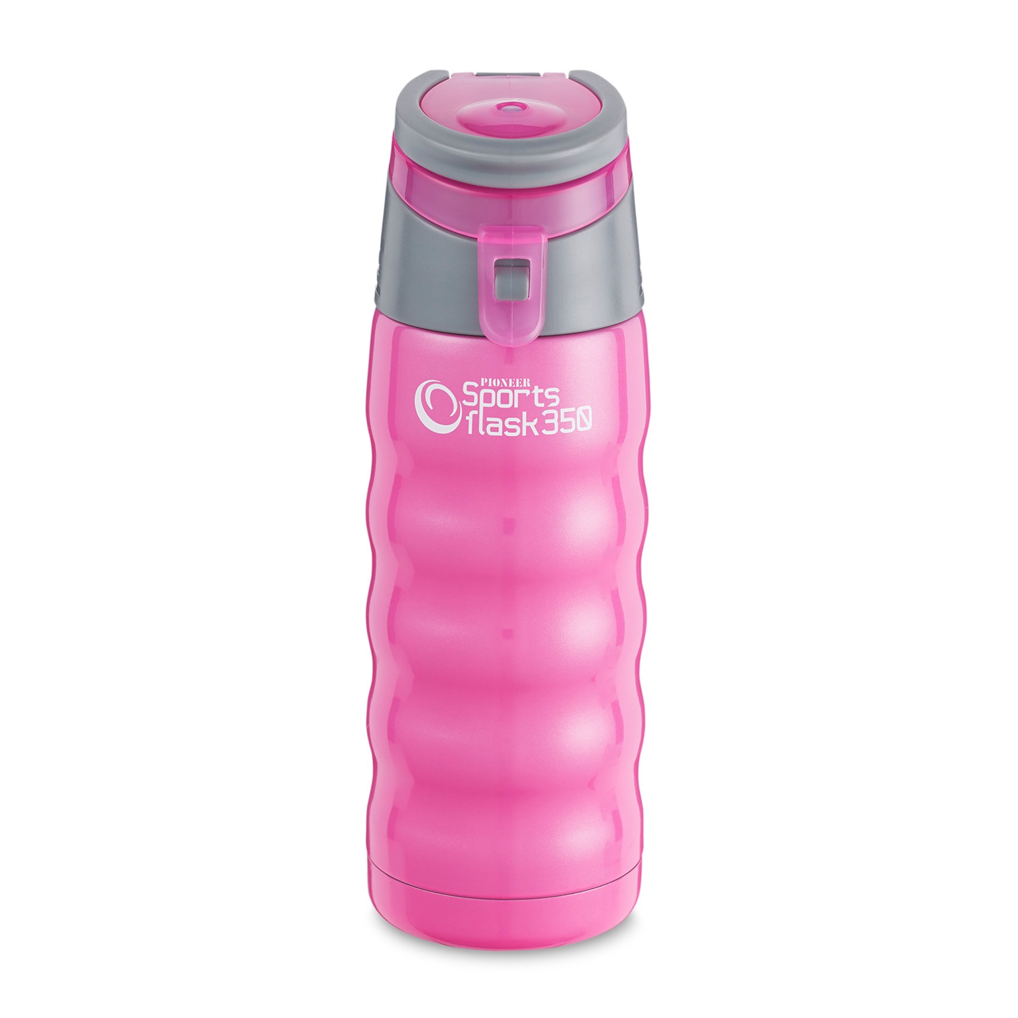 Pioneer Stainless Steel Sports Flask, Double Wall Vacuum Insulated Drinks Bottle, 350ml, Pink