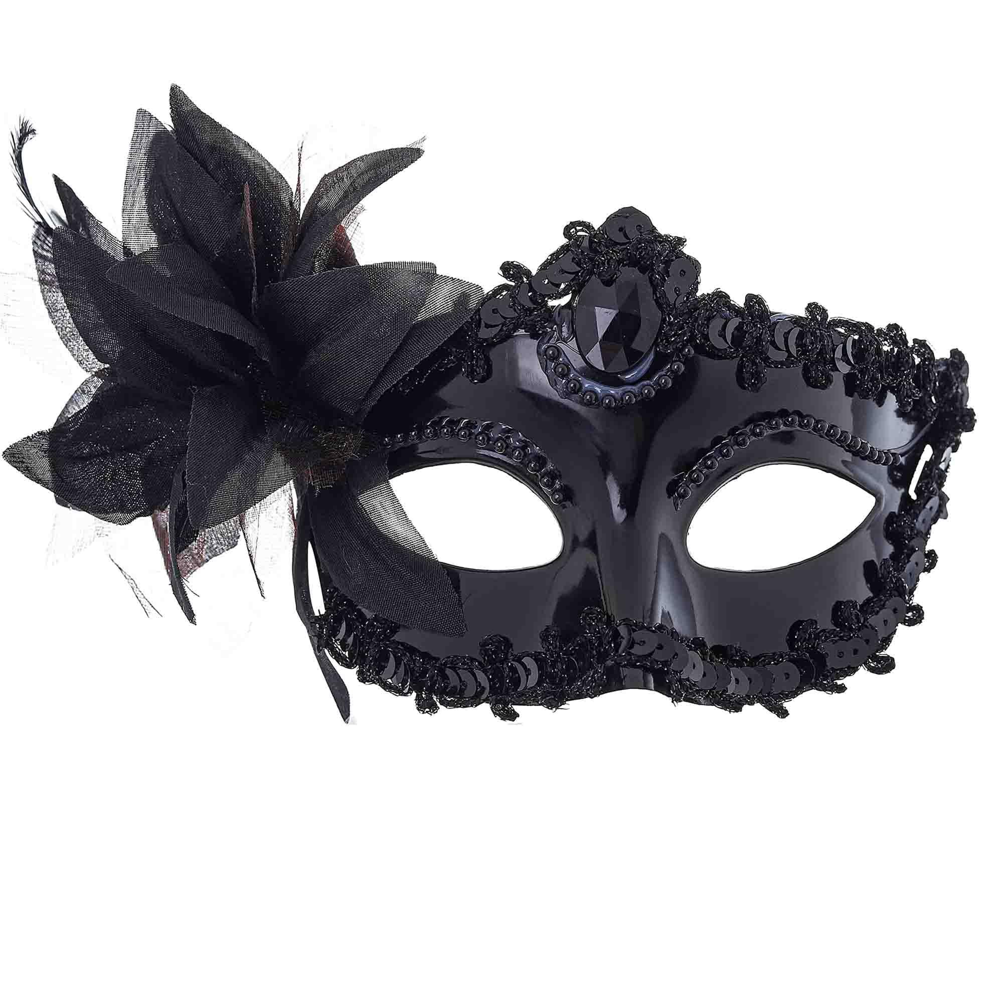 Photo 1 of Maeaccx Black Masquerade Mask for Women, Lace Venetian Flower, Mardi Gras Homecoming(Black)
