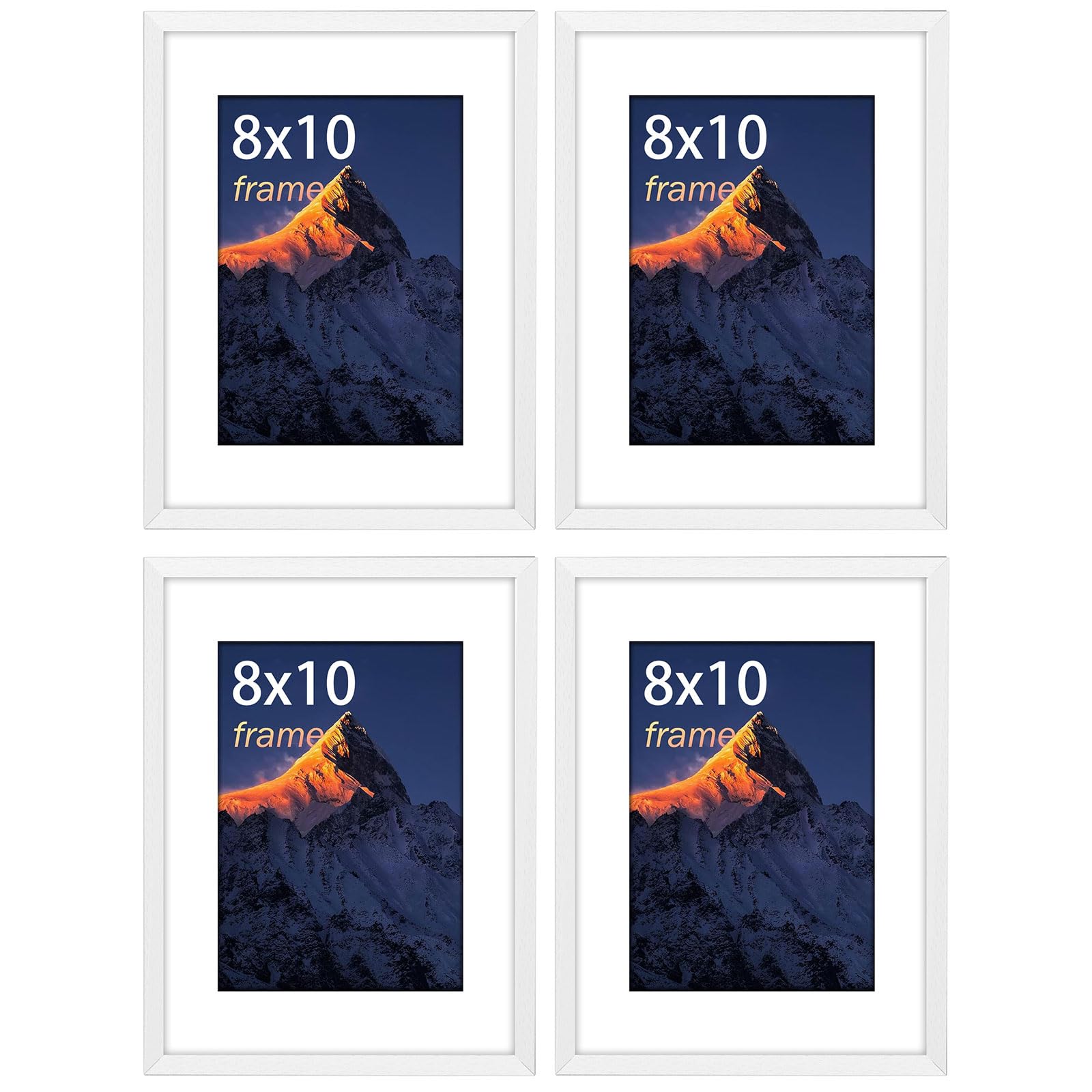 8x10 Photo Frame 4 Pack, Photo Frame for Tabletop and Wall Mounting Display, with Plexi Glass, Black 10x8 inch Picture without Mat, or 5x7 with Mat, with Horizontal and Vertical Format，White — image 1