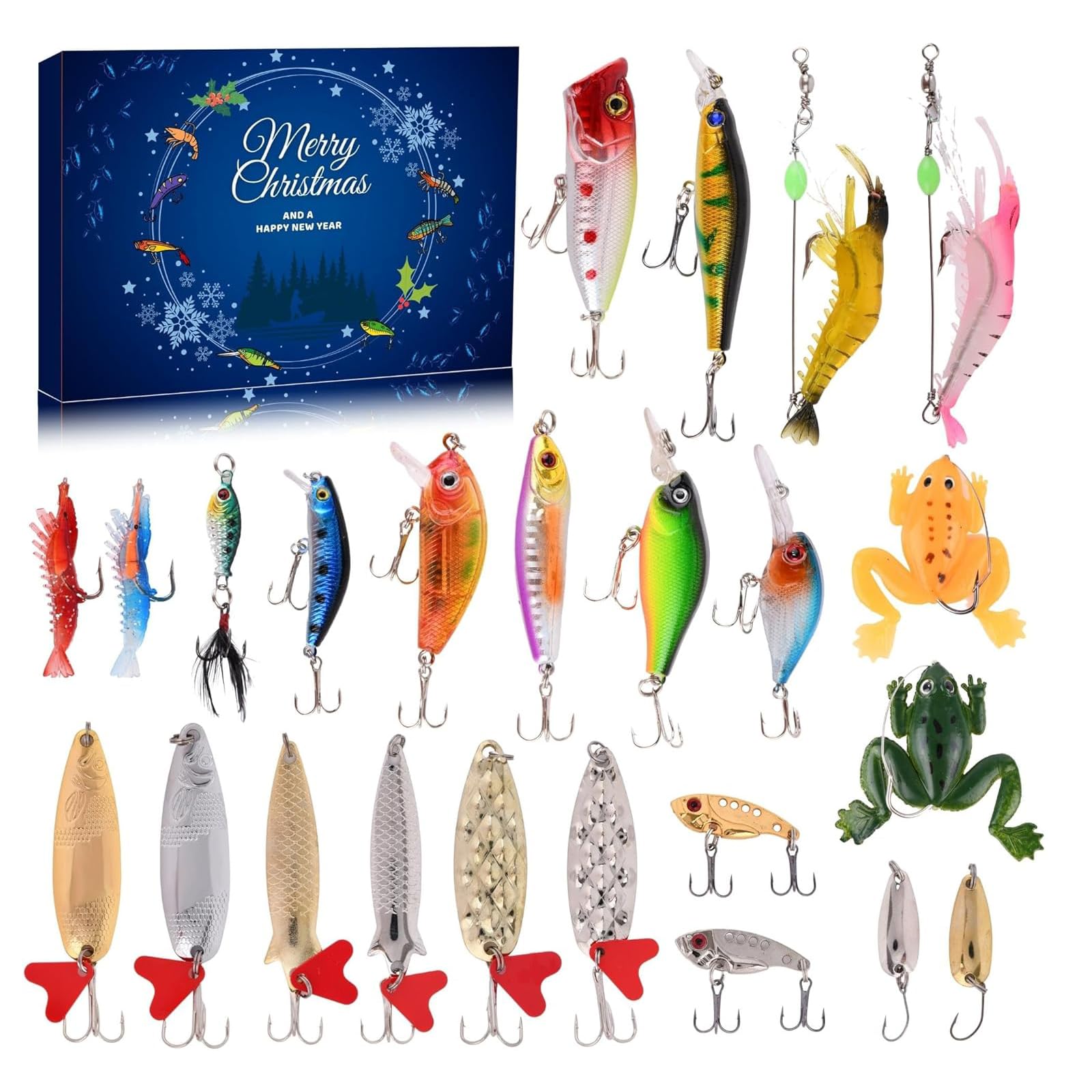 Advent Calendar Fishing Christmas Countdown, Fishing Advent Calendar 2024, 24 Days Fishing Lures Set for Fisher Adult Men Teen Boys Advent Party Gift for Fishing Lovers