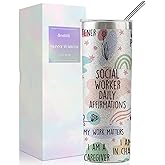 Onebttl Social Worker Gifts For Women - Social Worker - 20oz/590ml Stainless Steel Insulated Glitter Tumbler with Straw - Social Work Month, Appreciation, Graduation Gifts for BSW, MSW, DSW - (Silver)
