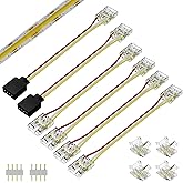 PAUTIX 10mm Connectors for CCT COB LED Strip Light 3 Pin Solderless Terminal Extension Connection Kit,4pcs Dual End Extension Connectors,2pcs Strip to DC Plug Extension Wire,4pcs Gapless Connectors