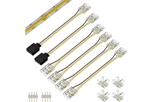 PAUTIX 10mm Connectors for CCT COB LED Strip Light 3 Pin Solderless Terminal Extension Connection Kit,4pcs Dual End Extension Connectors,2pcs Strip to DC Plug Extension Wire,4pcs Gapless Connectors