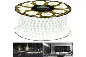 GUOTONG 110V Daylight White Led Strip Light Outdoor 131.2ft 40m 6000K Led Rope Lights IP65 Waterproof Indoor Flexible Cuttable Connectable Ideal for Backyards Bedroom Car Deck Decorative Lighting
