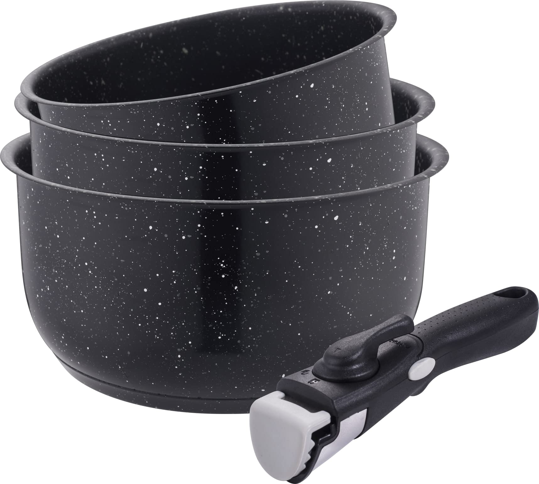 Kamberg - 0008134-3 saucepans - 16/18/20 cm Stainless Steel - Stone Coating - Removable Handle - All Heat Sources Including Induction - PFOA Free - 0008134