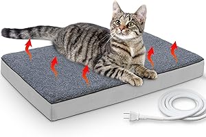 PAIGTEK Outdoor Heating Pad，Orthopedic Foam Outdoor Heating Pet Bed for Small, Medium, Large and Dogs/Cats - Auto Temperature Control Outdoor Heated Pet Pad. (Small, Grey)