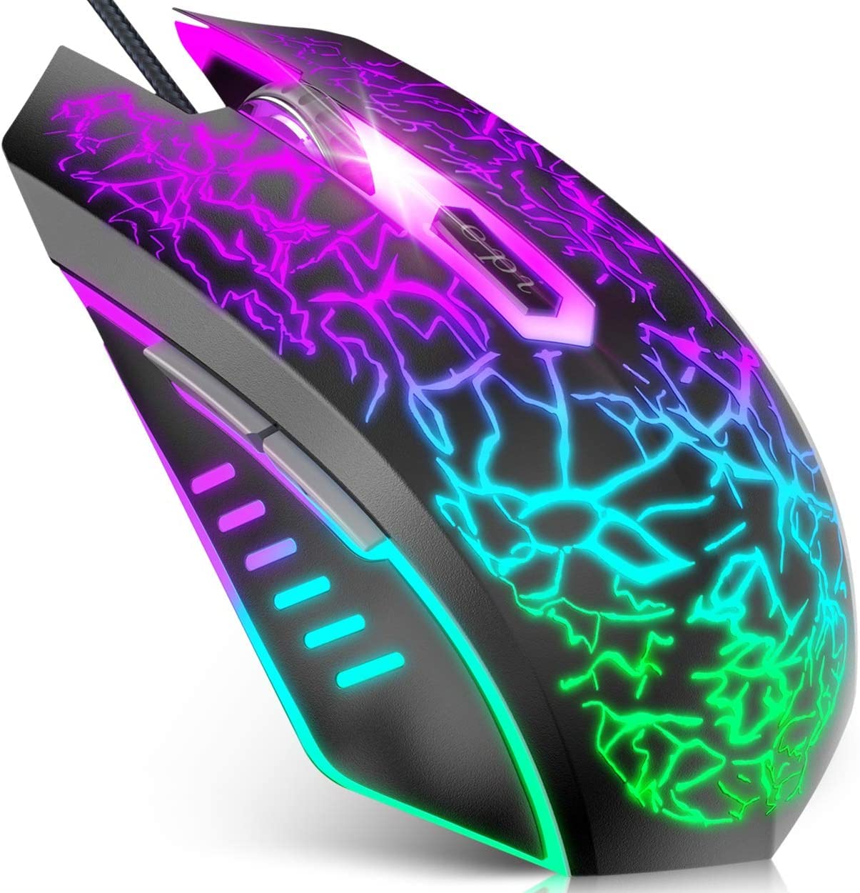 VersionTECH. Gaming Mouse, 4 DPI Settings Up to 3600 DPI, Light Up RGB Ergonomic Optical Gaming Mice for Laptop/mac, Computer Wired USB Mouse, 7 Colors LED Backlight, 6 Programmable Buttons-Black