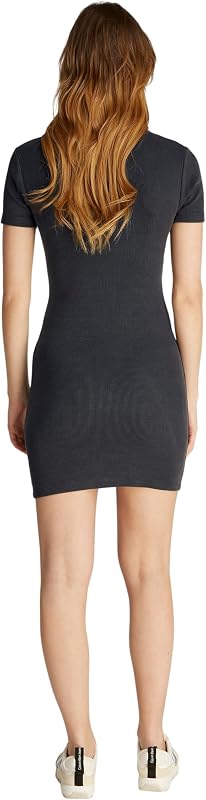 Robe Moulante Femme Washed Woven Label Rib Courte, Gris (Washed Black), M — photo 2 sur 6