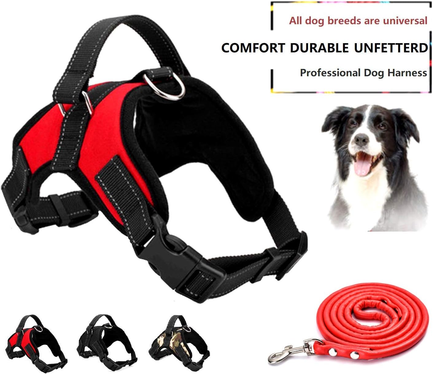Dog Harness No Pull Pet Harness 3M Reflective Adjustable Outdoor Pet Vest for Dogs, Pet Harness for Small Medium Large Dogs With Dog Rope