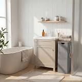 efluky Slim Laundry Basket with Lid 63L Narrow Foldable Linen Bamboo Grey view 5