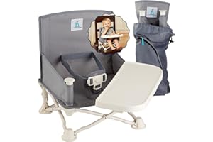 Hiccapop OmniBoost Travel Booster Seat with Tray for Baby, Dining Table, Camping, Beach, Grandma’s | Folding Portable Tip-Free Design Straps to Kitchen Chairs