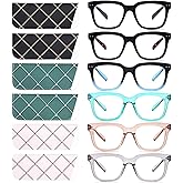 CHOFILORD 6 Pack Fashion Reading Glasses for Women Men Blue Light Blocking Oversized Square Readers with Spring Hinge