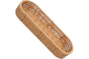 GARVALON Plastic Cutlery Holder Basket Rectangular Shape with Imitation Rattan Weaving for Kitchen Counter