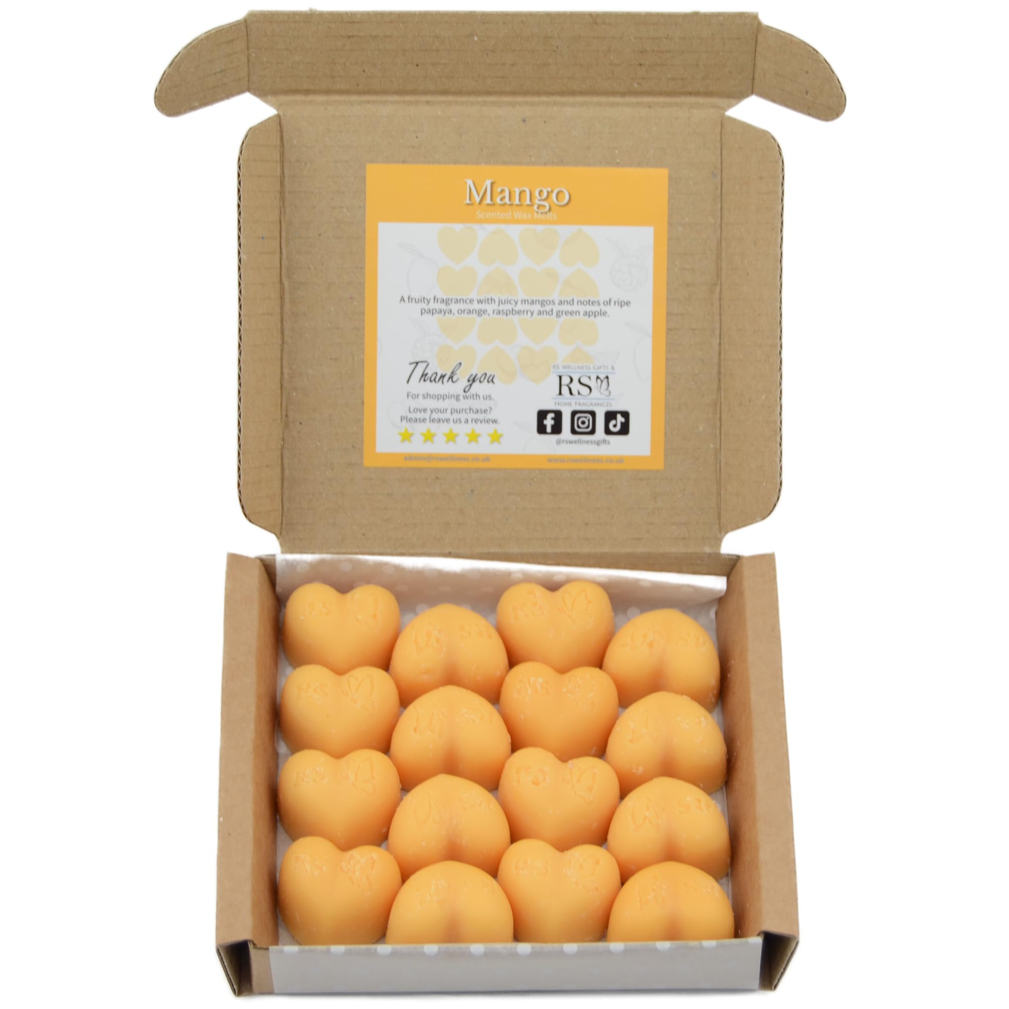 RS Wellness Mango Highly Scented Wax Melts - 16 Wax Melts Gift Set - Handmade Home Fragrance - Vegan & Pet Friendly - Luxury Candle Alternative - Highly Scented Candle Gifts For Women