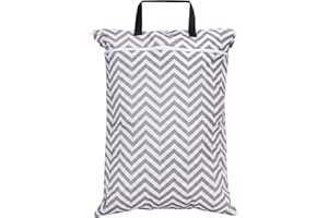 Teamoy Travel Hanging Wet Dry Bag(24.7 x 18 inches) for Cloth Diapers Organizer Tote Bag (L, Beige Chevron)