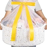 OIAHOMY Large Gift Basket Empty 17" x 12.6" x 7", Storage Basket with Gift Bag, Ribbon and Glitter Tulle for DIY Anytime, Toy Storage for Kids, Dogs with Handles in A Stylish Design - White