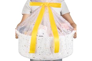 OIAHOMY Large Gift Basket Empty 17" x 12.6" x 7", Storage Basket with Gift Bag, Ribbon and Glitter Tulle for DIY Anytime, Toy Storage for Kids, Dogs with Handles in A Stylish Design - White