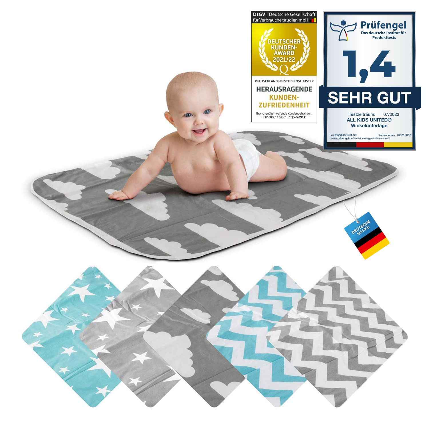 Changing mat Baby Changing mat Baby Changing Blanket pad for Babies and Toddlers; Breathable, Washable, Reusable; 50 x 70 cm (Clouds Grey)