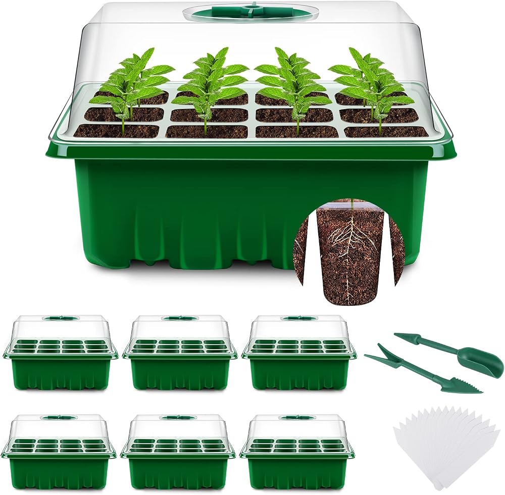 YAUNGEL Seed Trays 6 Pack 72 Cells Propagator with Lids Adjustable Window Black
