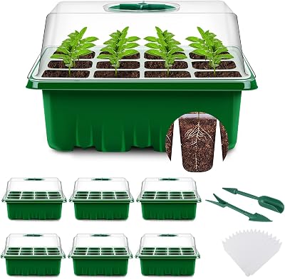 YAUNGEL Seed Trays 6 Pack 72 Cells Propagator with Lids Adjustable Window Black