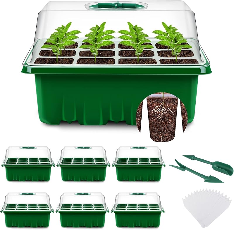 YAUNGEL Seed Trays 6 Pack 72 Cells Propagator with Lids Adjustable Window Black
