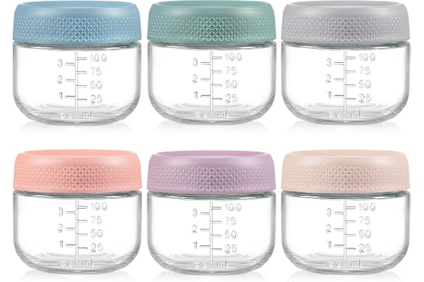 NETANY 6 Pack 4 oz Glass Baby jars with Airtight Lids, Glass Baby Food Storage Containers,Overnight Oats Containers with Lids | Microwave, Dishwasher & Freezer Safe | Includes 10 Labels