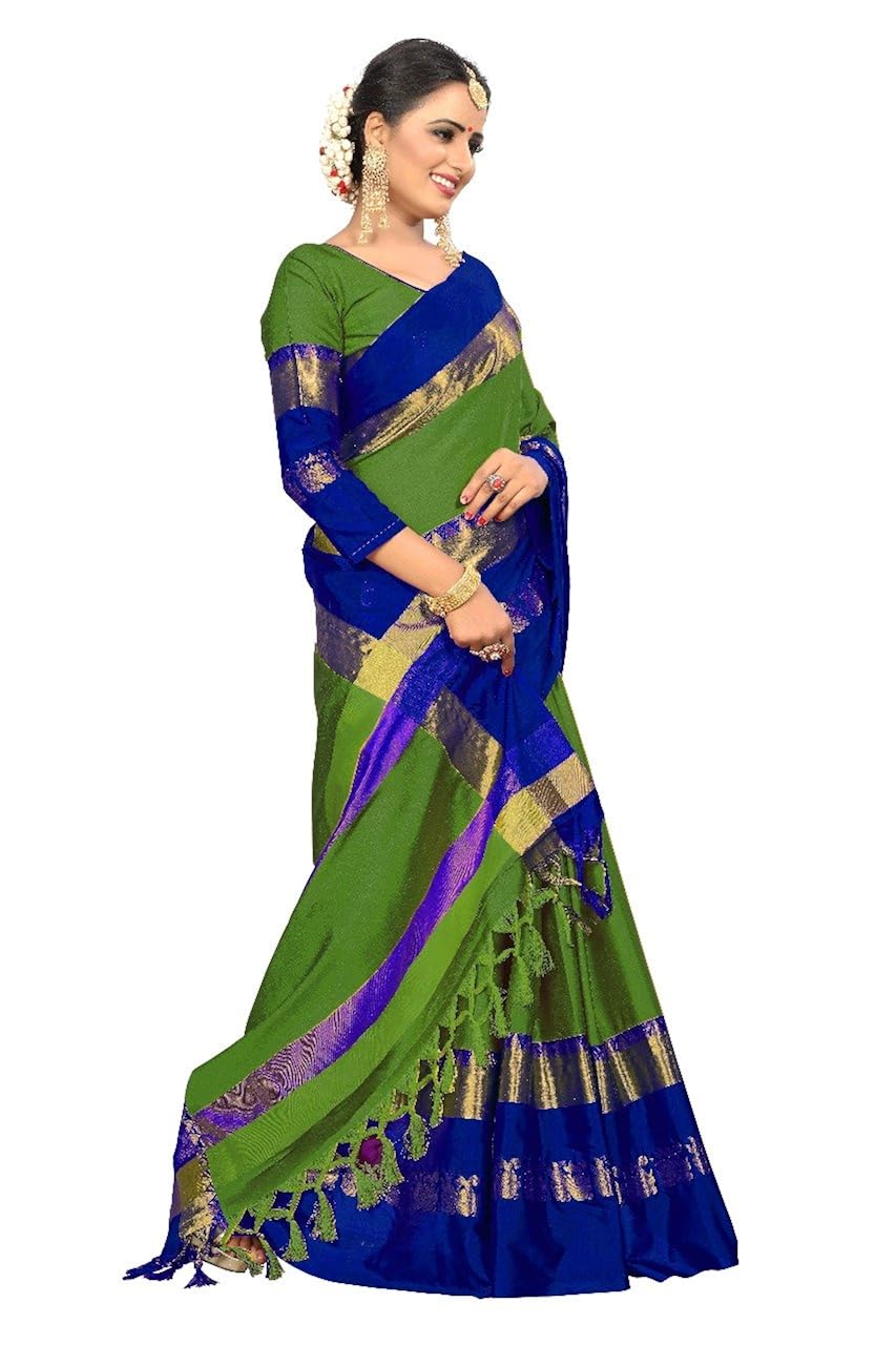 vaividhyam women's cotton silk saree with blouse.