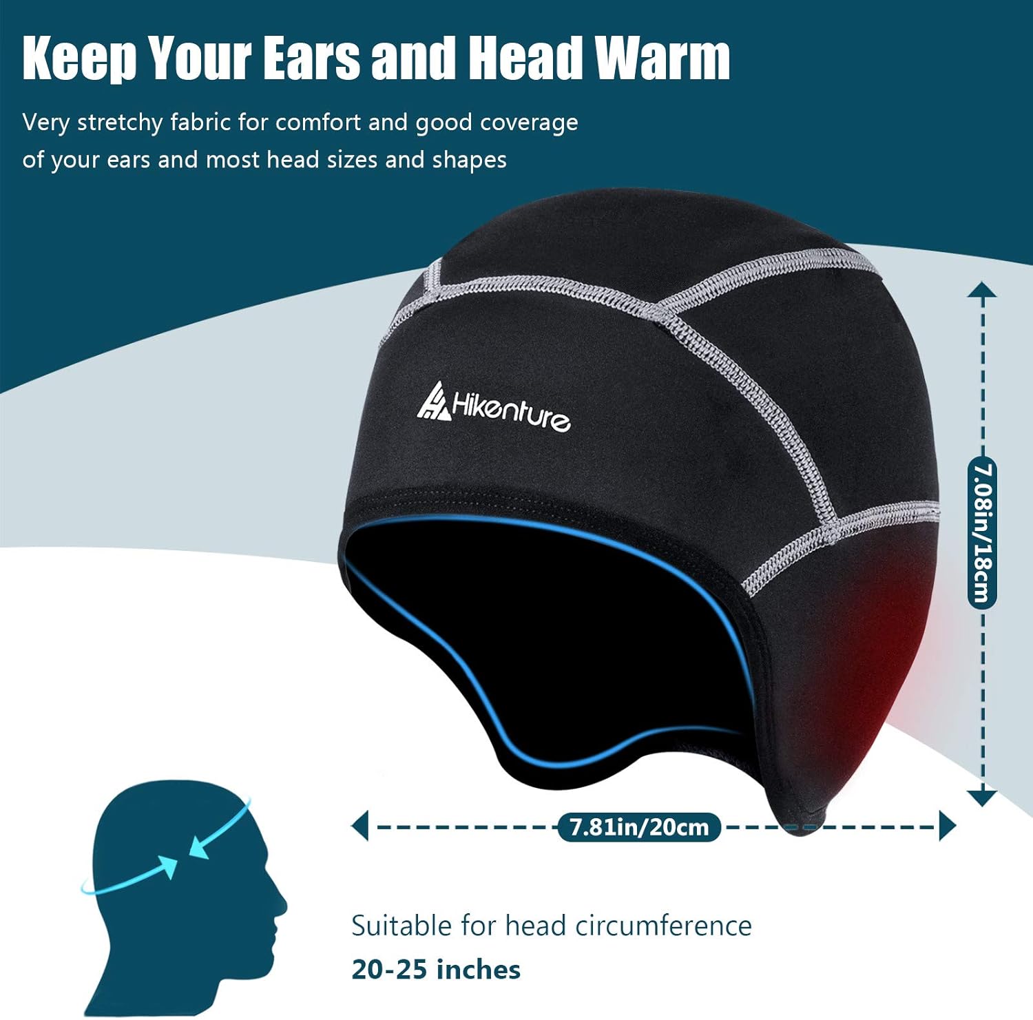 Hikenture Winter Skull Cap Helmet Liner for Men Women Thermal Cycling Hat Black: Clothing