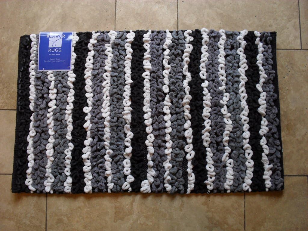Striped Chunky Bath Rug BlackGreyCream Amazon.co.uk Kitchen & Home