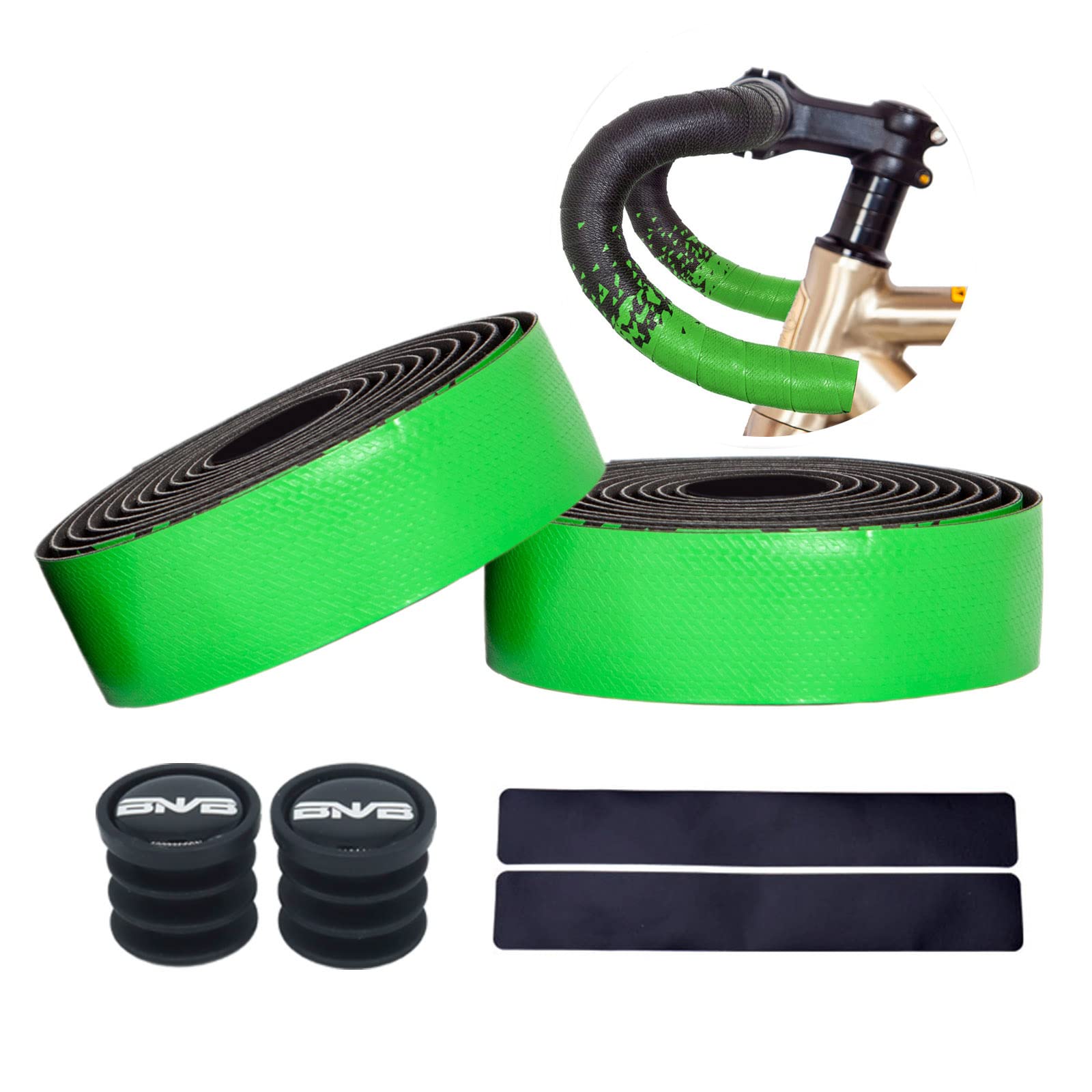 PLATTBK Bicycle Handlebar Tape Shock-Absorbent Gradient Color Road Bike Bar Tape with Bar End Plugs(2 Rolls,Green)