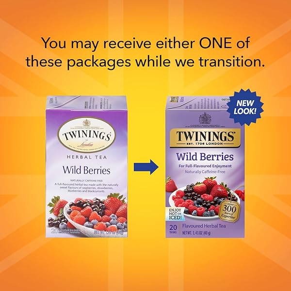TWININGS WILD BERRIES TEA – A NATURALLY CAFFEINE-FREE HERBAL TEA BURSTING WITH FRESH & UPLIFTING BERRY TEA FLAVOURS, INDIVIDUALLY WRAPPED TEA BAGS, 20 COUNT