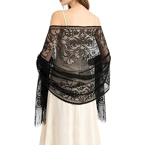 E-Clover Lace Floral Shawls and Wraps for Women Evening Wedding | Dresses Formal Bridal Shawl Scarf Head Scarf