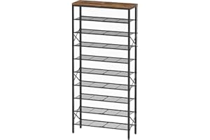 YATINEY 10 Tier Shoe Rack, Large Capacity Shoe Storage Organizer Holds 40 Pairs, Sturdy and Stable, for Entryway, Hallway, Closet, Dorm Room, Rustic Brown SS10BR