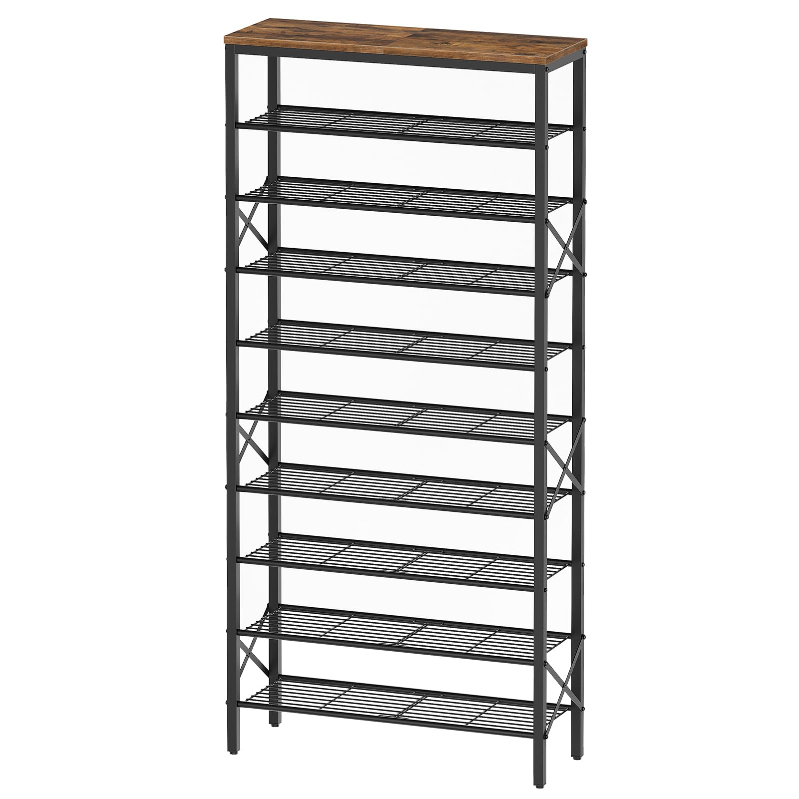 Photo 1 of YATINEY 10 Tier Shoe Rack, Large Capacity Shoe Storage Organizer Holds 40 Pairs, Sturdy and Stable, for Entryway, Hallway, Closet, Dorm Room, Rustic Brown SS10BR