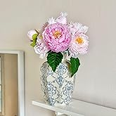 Vintage Blue Ceramic Vase, Blue and White Porcelain Decorative Flower Vase for Centerpiece Living Room Table Shelf, Chinoiserie French Country Decor