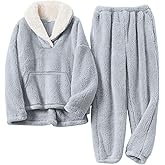 Rousytn Women's Fluffy Fuzzy Pajamas Set Winter Warm Loose Plush Fleece PJS Lounge Pullover Pants Sets Cozy Sleepwear