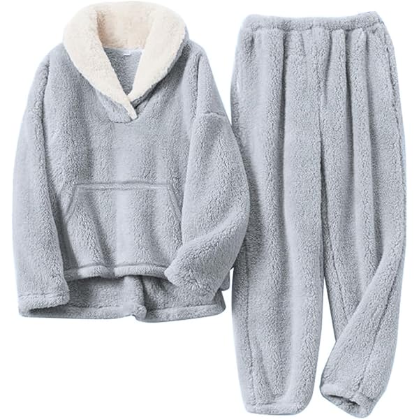 Kissonic Women's Fluffy Pajama Set Fleece Pullover Pants Fuzzy