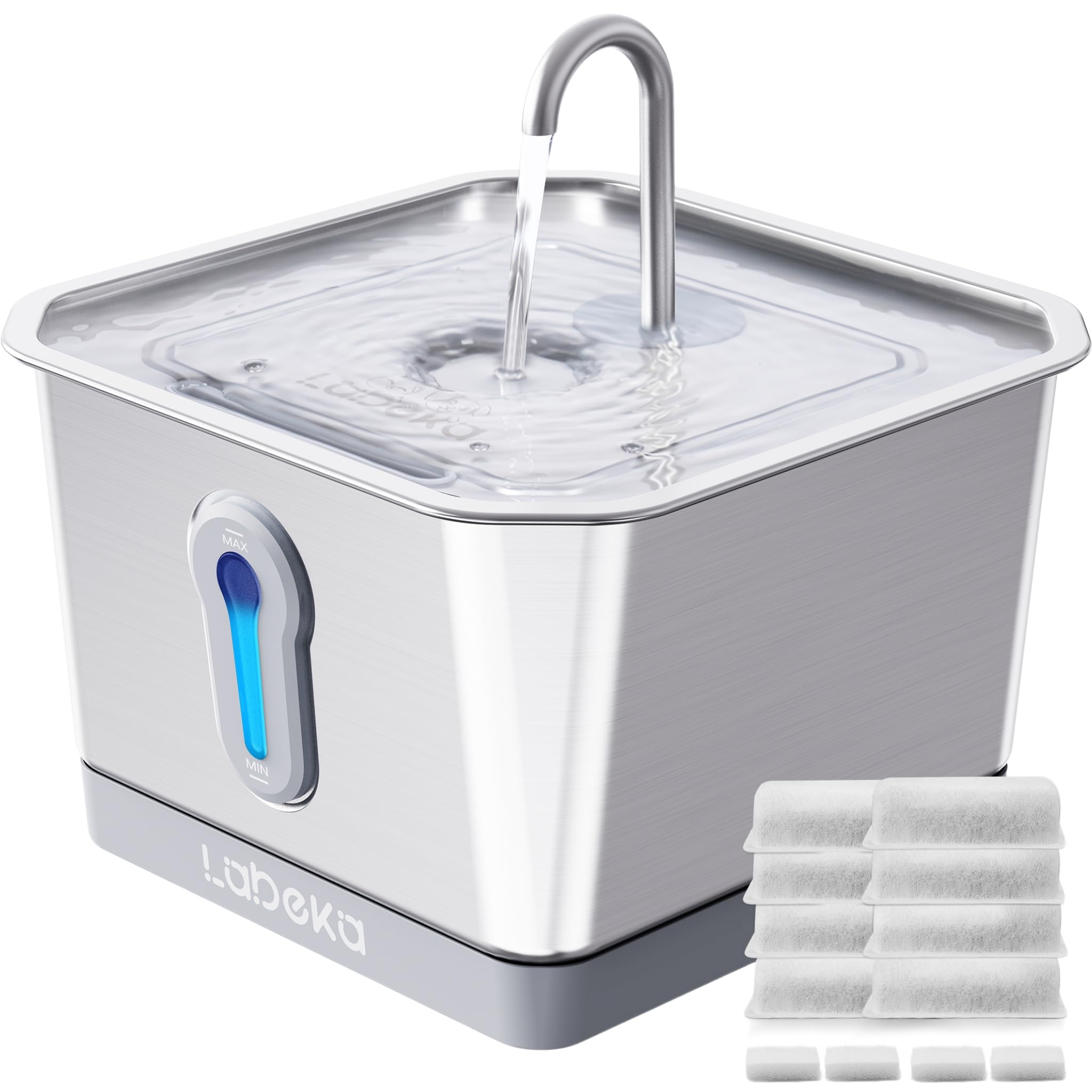 Photo 1 of LABEKA Wireless Cat Water Fountain Stainless Steel, 4L/135oz Battery Operated Cat Fountain with Base, Automatic Pet Water Fountain, Ultra-Quiet and Easy Clean for Cats Dogs Multiple Pets(8 Filters)