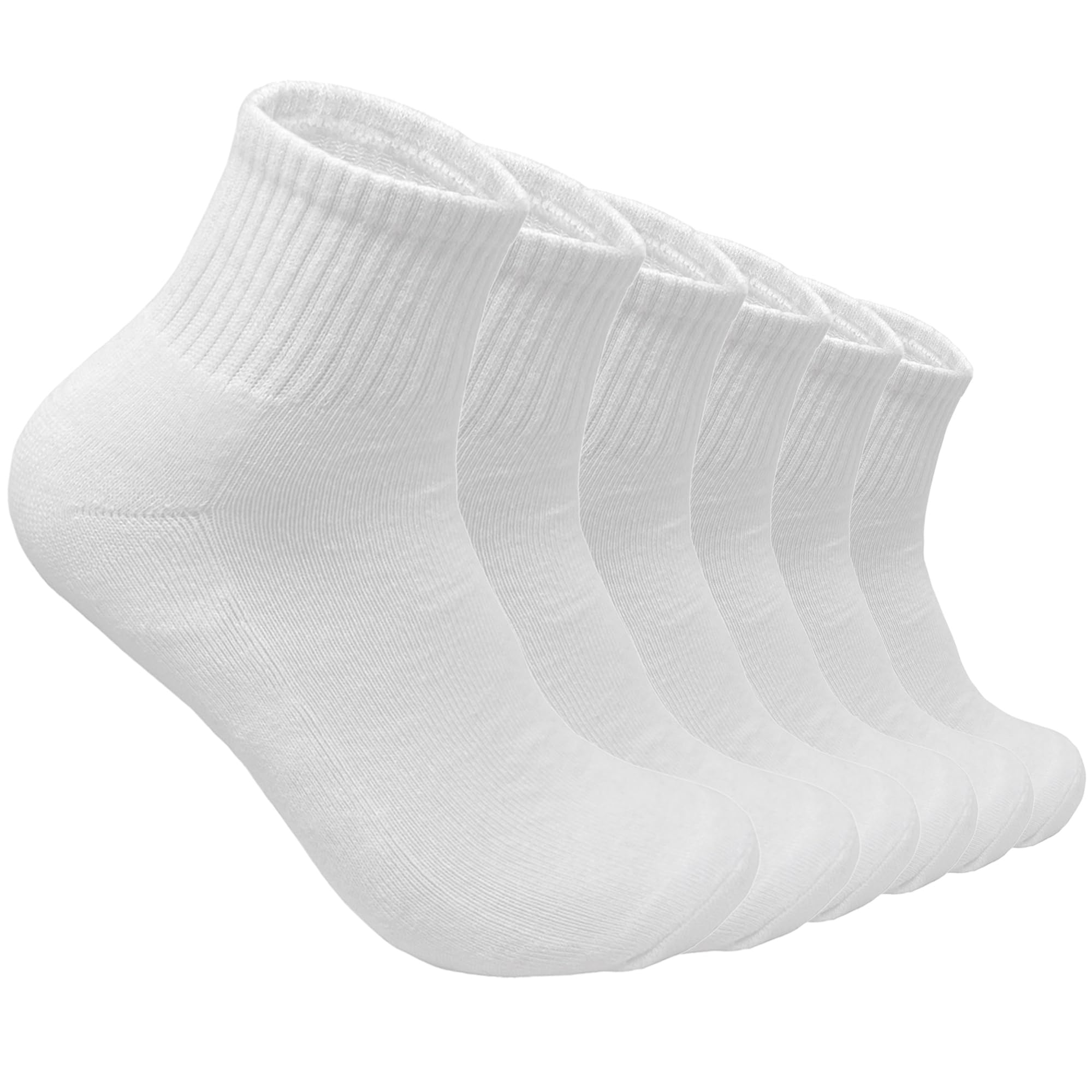 Photo 1 of Glory Max Men's 95% Cotton Ankle Socks, 6 Pairs, White, Solid, Quarter Crew, Athletic Socks for Sports, Work, Casual Daily Wears