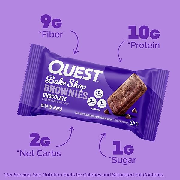 QUEST NUTRITION BAKE SHOP, CHOCOLATE BROWNIES, 10G PROTEIN, 2G NET CARBS, 1G SUGAR, 4 COUNT