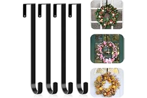 GICARE 4 Pack Wreath Hanger for Front Door, 12" Wreath Door Hanger for Christmas Wreath, Over the Door Hanger Hook Metal Wreath Hook, Garland Hanger, Wreath Holder for Christmas Fall Wreath Decorations-Black