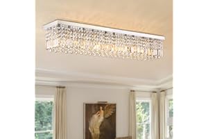 Siljoy Modern Crystal Chandelier 10-Lights Rectangular Flush Mount Pendant Ceiling Light Fixture Rectangle K9 Crystal Raindrop Chandelier for Dining Living Room Kitchen Island L47'' x W10'' x H10'