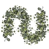 SOMYTING 2Packs 5.7FT Eucalyptus Garland Faux Silver Dollar Eucalyptus Leaves Greenery Artificial Garland Artificial Faux Greenery Vines for Wedding Party Arch Table Runner Room Home Mantle Decor