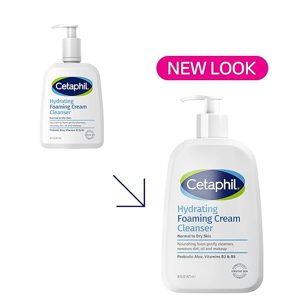 CETAPHIL CREAM TO FOAM FACE WASH, HYDRATING FOAMING CREAM CLEANSER, 16 OZ, FOR NORMAL TO DRY, SENSITIVE SKIN, WITH SOOTHING PREBIOTIC ALOE, HYPOALLERGENIC, FRAGRANCE FREE