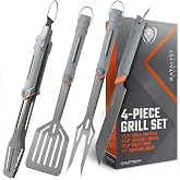 Dalstrong 4-Pc BBQ Grill Tool Set - Knife, Fork, Spatula &amp; Locking Tongs | Katalyst Series - KNURLOX Grip Handles - Titanium Nitride Coated - Knife 7CR17MOV Steel - Tools SUS304 Steel - Heat Resistant