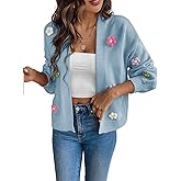 utcoco Women's Cropped Cardigan Sweaters Boho Crochet Floral Embroidery Oversized Open Front Knit Sweater Outwear