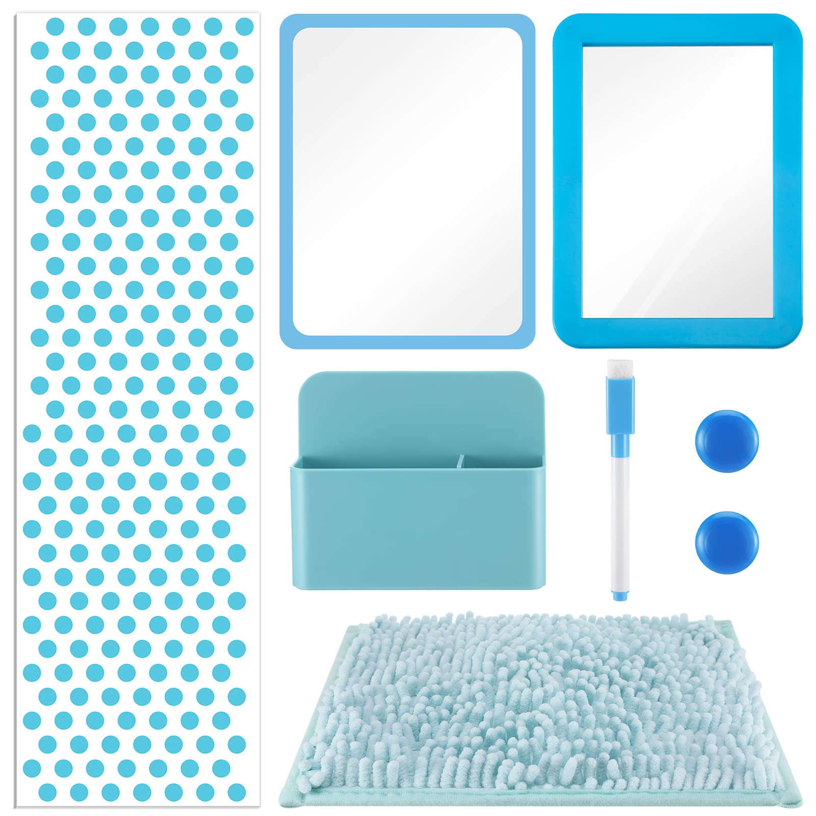 Photo 1 of Chunful Locker Accessories Kit Magnetic Wallpaper Square Rug Magnetic Mirror Whiteboard with Dry Erase Marker Preppy Locker Organizer Supplies for Girls Back to School Essentials(Blue)