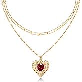 Gold Layered Necklaces Set For Women | 14K Gold Plated Handmade Cuban Link Figaro Cable Satellite Paperclip Chain Choker Necklace | CZ Heart Butterfly Square Cross Pendant Necklace Jewelry Gift Sets