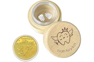 Eiohiuy Tooth Fairy Gifts for Girls and Boys Tooth Fairy Box Coin Transparent jar with Gold Foil Reward Coins Wood Baby Keepsake Box for Lost Teeth Kids Birthday Gift (girl style)